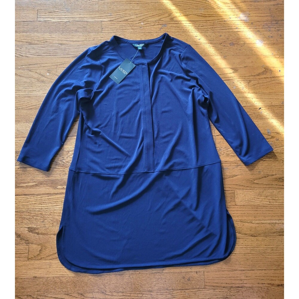 Lauren Ralph Lauren Womens Navy Blue Stretchy Button Up Tunic Size 1X NWT